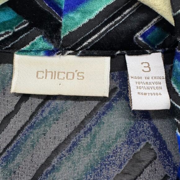 Chicos Cardigan Women 3 XL/16 Blue Abstract Velvet Burn-Out Sheer Open Front - Picture 2 of 13